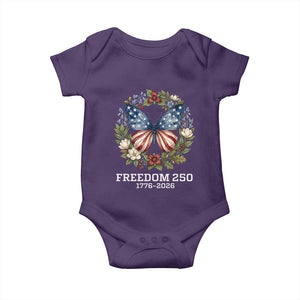 Freedom 250 Years American Flag Butterfly Baby Onesie Floral Wreath Patriotic 1776-2026 Semiquincentennial Celebration TS02 Purple Print Your Wear