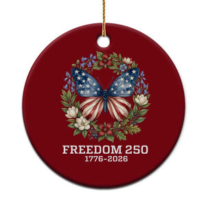 Freedom 250 Years American Flag Butterfly Ceramic Ornament Floral Wreath Patriotic 1776-2026 Semiquincentennial Celebration TS02 1pc Red Print Your Wear