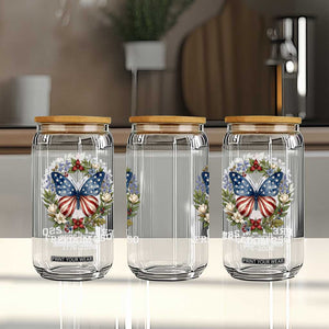 Freedom 250 Years American Flag Butterfly Glass Can Floral Wreath Patriotic 1776-2026 Semiquincentennial Celebration TS02 Print Your Wear