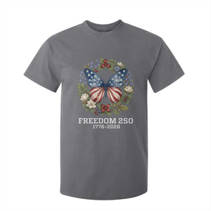 Freedom 250 Years American Flag Butterfly T Shirt For Kid Floral Wreath Patriotic 1776-2026 Semiquincentennial Celebration TS02 Charcoal Print Your Wear