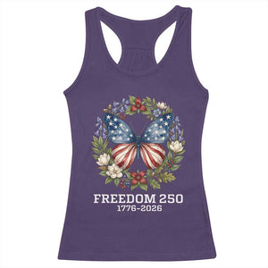 Freedom 250 Years American Flag Butterfly Racerback Tank Top Floral Wreath Patriotic 1776-2026 Semiquincentennial Celebration TS02 Purple Print Your Wear