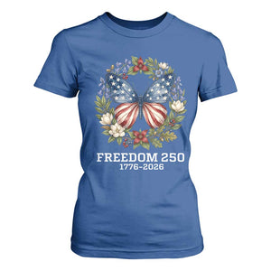 Freedom 250 Years American Flag Butterfly T Shirt For Women Floral Wreath Patriotic 1776-2026 Semiquincentennial Celebration TS02 Royal Blue Print Your Wear