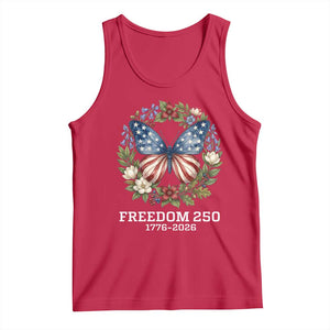 Freedom 250 Years American Flag Butterfly Tank Top Floral Wreath Patriotic 1776-2026 Semiquincentennial Celebration TS02 Red Print Your Wear