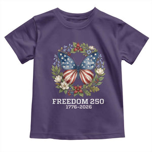 Freedom 250 Years American Flag Butterfly Toddler T Shirt Floral Wreath Patriotic 1776-2026 Semiquincentennial Celebration TS02 Purple Print Your Wear