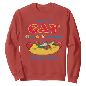 Yeah I’m GAY Got A Yearning For Hot Dogs Sweatshirt Funny Foodie Humor Retro Graphic TS02 Red Print Your Wear