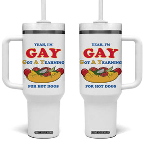 Yeah I’m GAY Got A Yearning For Hot Dogs Tumbler With Handle Funny Foodie Humor Retro Graphic TS02 One Size: 40 oz White Print Your Wear