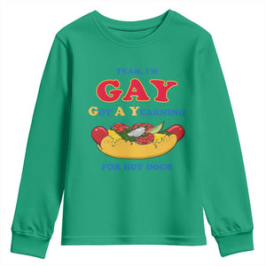Yeah I’m GAY Got A Yearning For Hot Dogs Youth Sweatshirt Funny Foodie Humor Retro Graphic TS02 Irish Green Print Your Wear