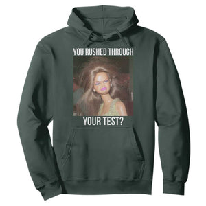 Funny Disheveled Doll Meme Testing Day Hoodie You Rushed Through Your Test Teacher Reaction Humor TS02 Dark Forest Green Print Your Wear
