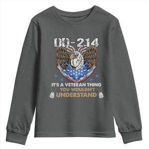 DD-214 Its A Veteran Thing You Wouldnt Understand Youth Sweatshirt Patriotic American Eagle Military Pride Graphic TS02 Dark Heather Print Your Wear