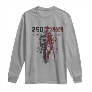 250 Years of Courage Commemorative Patriotic Soldier Long Sleeve Shirt American Revolution to Modern Military 1776 to 2026 Semiquincentennial TS02 Sport Gray Print Your Wear