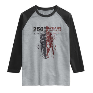 250 Years of Courage Commemorative Patriotic Soldier Raglan Shirt American Revolution to Modern Military 1776 to 2026 Semiquincentennial TS02 Heather Gray Black Print Your Wear