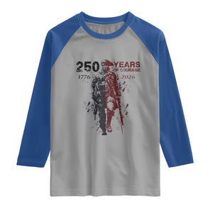 250 Years of Courage Commemorative Patriotic Soldier Raglan Shirt American Revolution to Modern Military 1776 to 2026 Semiquincentennial TS02 Sport Gray Royal Print Your Wear