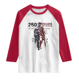 250 Years of Courage Commemorative Patriotic Soldier Raglan Shirt American Revolution to Modern Military 1776 to 2026 Semiquincentennial TS02 White Red Print Your Wear