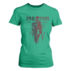 250 Years of Courage Commemorative Patriotic Soldier T Shirt For Women American Revolution to Modern Military 1776 to 2026 Semiquincentennial TS02 Irish Green Print Your Wear