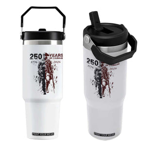250 Years of Courage Commemorative Patriotic Soldier Flip Straw Tumbler American Revolution to Modern Military 1776 to 2026 Semiquincentennial TS02 One Size: 30 oz White Print Your Wear