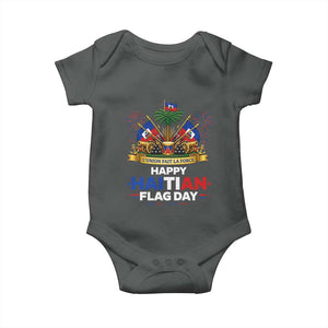 Happy Haitian Flag Day May 18 Heritage Celebration Baby Onesie L'Union Fait La Force Coat Of Arms Fireworks