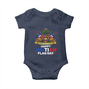 Happy Haitian Flag Day May 18 Heritage Celebration Baby Onesie L'Union Fait La Force Coat Of Arms Fireworks