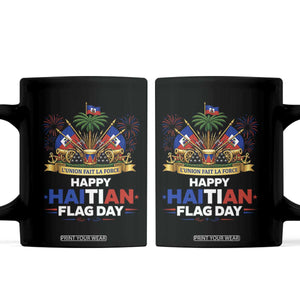 Happy Haitian Flag Day May 18 Heritage Celebration Coffee Mug L'Union Fait La Force Coat Of Arms Fireworks