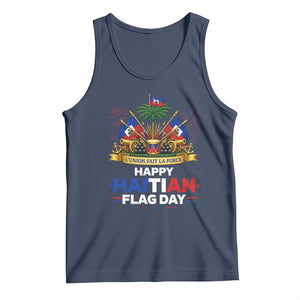 Happy Haitian Flag Day May 18 Heritage Celebration Tank Top L'Union Fait La Force Coat Of Arms Fireworks