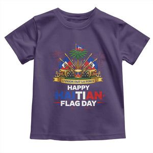 Happy Haitian Flag Day May 18 Heritage Celebration Toddler T Shirt L'Union Fait La Force Coat Of Arms Fireworks