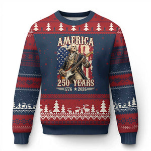 America 250 Years George Washington Rock Star Ugly Christmas Sweater Funny Electric Guitar Player Vintage American Flag 1776 to 2026 Semiquincentennial TS02 Navy Red Print Your Wear