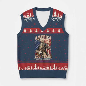 America 250 Years George Washington Rock Star V-Neck Knit Sweater Vest Funny Electric Guitar Player Vintage American Flag 1776 to 2026 Semiquincentennial TS02 Navy Red Print Your Wear