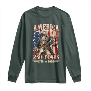America 250 Years George Washington Rock Star Long Sleeve Shirt Funny Electric Guitar Player Vintage American Flag 1776 to 2026 Semiquincentennial TS02 Dark Forest Green Print Your Wear