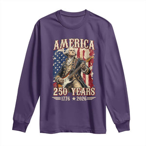 America 250 Years George Washington Rock Star Long Sleeve Shirt Funny Electric Guitar Player Vintage American Flag 1776 to 2026 Semiquincentennial TS02 Purple Print Your Wear