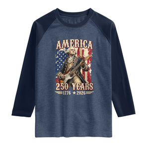 America 250 Years George Washington Rock Star Raglan Shirt Funny Electric Guitar Player Vintage American Flag 1776 to 2026 Semiquincentennial TS02 Heather Denim Navy Print Your Wear