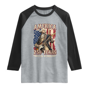 America 250 Years George Washington Rock Star Raglan Shirt Funny Electric Guitar Player Vintage American Flag 1776 to 2026 Semiquincentennial TS02 Heather Gray Black Print Your Wear