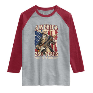 America 250 Years George Washington Rock Star Raglan Shirt Funny Electric Guitar Player Vintage American Flag 1776 to 2026 Semiquincentennial TS02 Heather Gray Heather Red Print Your Wear