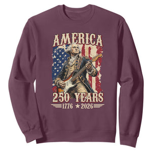 America 250 Years George Washington Rock Star Sweatshirt Funny Electric Guitar Player Vintage American Flag 1776 to 2026 Semiquincentennial TS02 Maroon Print Your Wear