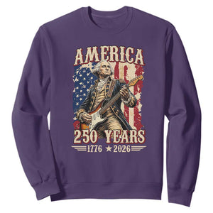 America 250 Years George Washington Rock Star Sweatshirt Funny Electric Guitar Player Vintage American Flag 1776 to 2026 Semiquincentennial TS02 Purple Print Your Wear