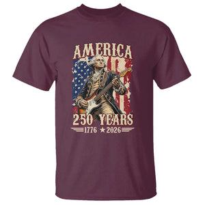 America 250 Years George Washington Rock Star T Shirt Funny Electric Guitar Player Vintage American Flag 1776 to 2026 Semiquincentennial TS02 Maroon Print Your Wear