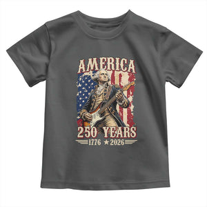 America 250 Years George Washington Rock Star Toddler T Shirt Funny Electric Guitar Player Vintage American Flag 1776 to 2026 Semiquincentennial TS02 Dark Heather Print Your Wear