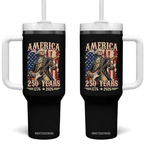 America 250 Years George Washington Rock Star Tumbler With Handle Funny Electric Guitar Player Vintage American Flag 1776 to 2026 Semiquincentennial TS02 One Size: 40 oz Black Print Your Wear
