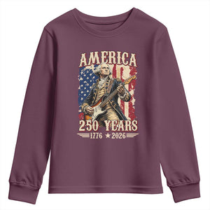 America 250 Years George Washington Rock Star Youth Sweatshirt Funny Electric Guitar Player Vintage American Flag 1776 to 2026 Semiquincentennial TS02 Maroon Print Your Wear