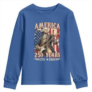 America 250 Years George Washington Rock Star Youth Sweatshirt Funny Electric Guitar Player Vintage American Flag 1776 to 2026 Semiquincentennial TS02 Royal Blue Print Your Wear