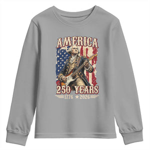 America 250 Years George Washington Rock Star Youth Sweatshirt Funny Electric Guitar Player Vintage American Flag 1776 to 2026 Semiquincentennial TS02 Sport Gray Print Your Wear