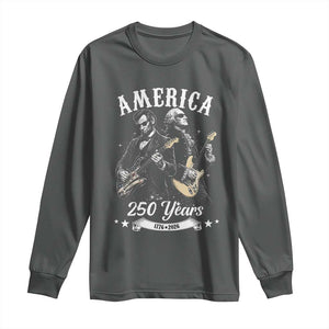 America 250 Years Abraham Lincoln and George Washington Rock Concert Long Sleeve Shirt Presidents Jamming Electric Guitars 1776 to 2026 Semiquincentennial TS02 Dark Heather Print Your Wear