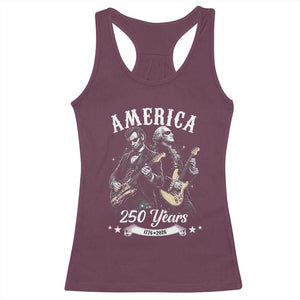 America 250 Years Abraham Lincoln and George Washington Rock Concert Racerback Tank Top Presidents Jamming Electric Guitars 1776 to 2026 Semiquincentennial TS02 Maroon Print Your Wear