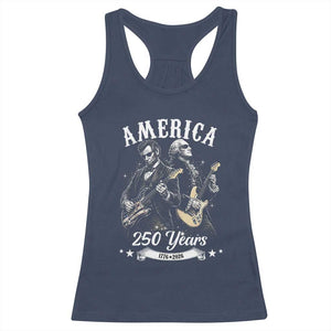 America 250 Years Abraham Lincoln and George Washington Rock Concert Racerback Tank Top Presidents Jamming Electric Guitars 1776 to 2026 Semiquincentennial TS02 Navy Print Your Wear
