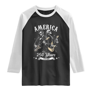America 250 Years Abraham Lincoln and George Washington Rock Concert Raglan Shirt Presidents Jamming Electric Guitars 1776 to 2026 Semiquincentennial TS02 Black White Print Your Wear