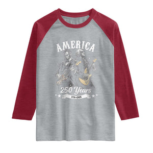 America 250 Years Abraham Lincoln and George Washington Rock Concert Raglan Shirt Presidents Jamming Electric Guitars 1776 to 2026 Semiquincentennial TS02 Heather Gray Heather Red Print Your Wear