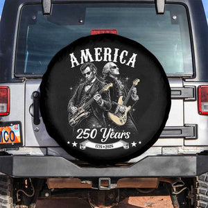 America 250 Years Abraham Lincoln and George Washington Rock Concert Spare Tire Cover Presidents Jamming Electric Guitars 1776 to 2026 Semiquincentennial TS02 No hole Black Print Your Wear