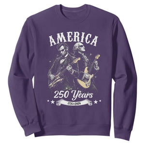 America 250 Years Abraham Lincoln and George Washington Rock Concert Sweatshirt Presidents Jamming Electric Guitars 1776 to 2026 Semiquincentennial TS02 Purple Print Your Wear