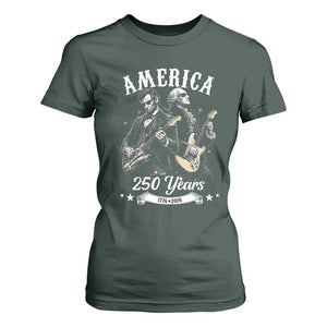America 250 Years Abraham Lincoln and George Washington Rock Concert T Shirt For Women Presidents Jamming Electric Guitars 1776 to 2026 Semiquincentennial
