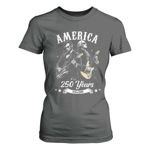 America 250 Years Abraham Lincoln and George Washington Rock Concert T Shirt For Women Presidents Jamming Electric Guitars 1776 to 2026 Semiquincentennial