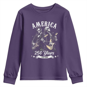 America 250 Years Abraham Lincoln and George Washington Rock Concert Youth Sweatshirt Presidents Jamming Electric Guitars 1776 to 2026 Semiquincentennial TS02 Purple Print Your Wear