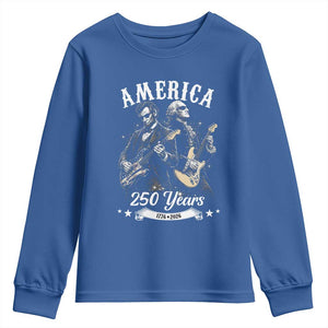 America 250 Years Abraham Lincoln and George Washington Rock Concert Youth Sweatshirt Presidents Jamming Electric Guitars 1776 to 2026 Semiquincentennial TS02 Royal Blue Print Your Wear